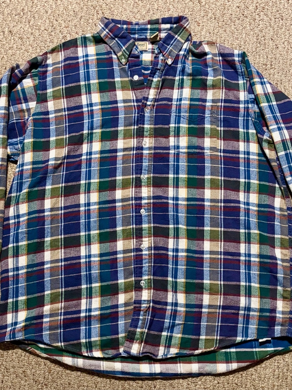 L.L. Bean Blue & Green Plaid Button-Down Shirt